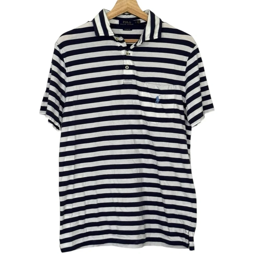 Polo by Ralph Lauren Navy and White Striped Shirt Men’s Size Large Casual Cotton
